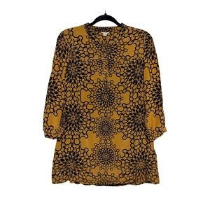 Fossil Retro 70s‎ 100% Silk Floral Tunic Womens L Boho Chic Casual Elegance